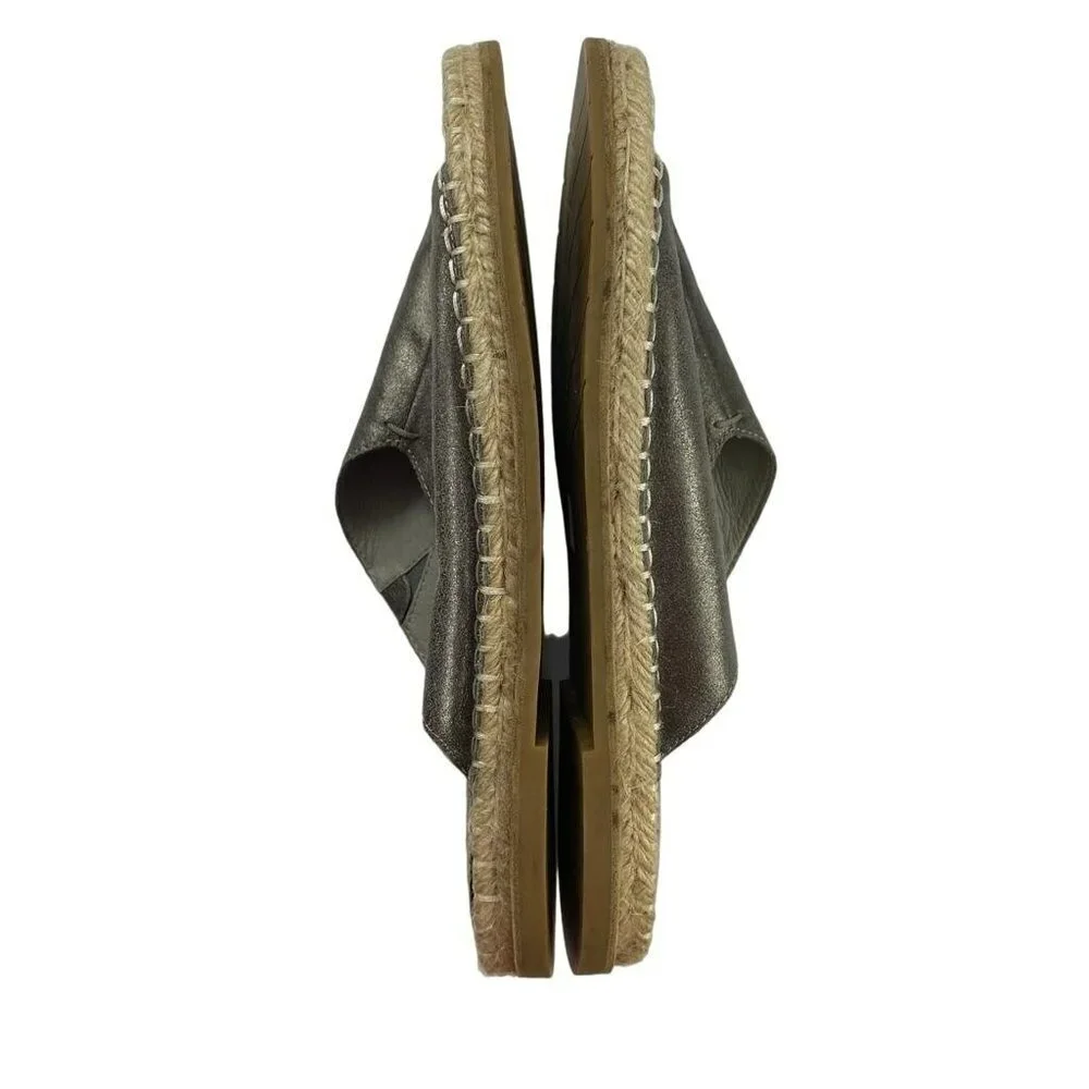 Eileen Fisher Metallic Pewter Milly Mule Espadrille Leather‎ Open Toe Sandals 10